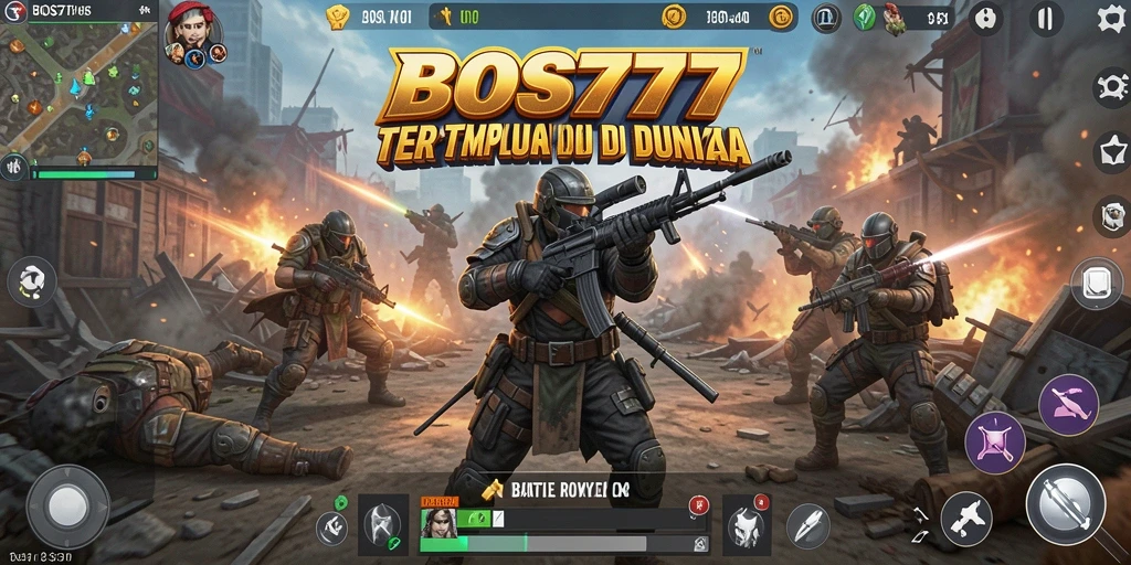 Tangkapan layar gameplay BOS777 yang menampilkan pertarungan Battle Royale.
