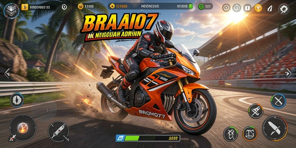Gameplay BROMO77 menampilkan balapan motor yang seru dan mendebarkan.