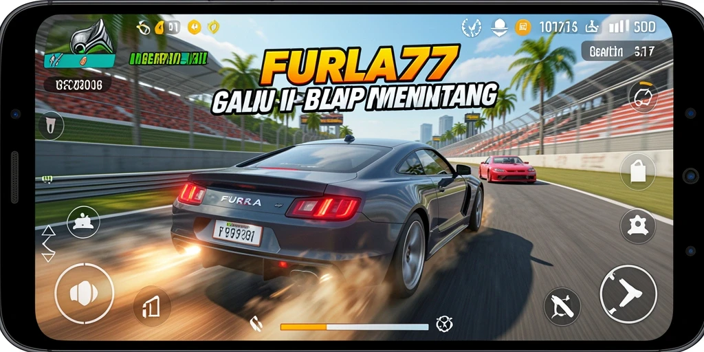 Screenshot FURLA77 menampilkan balapan mobil yang seru di trek yang menantang.