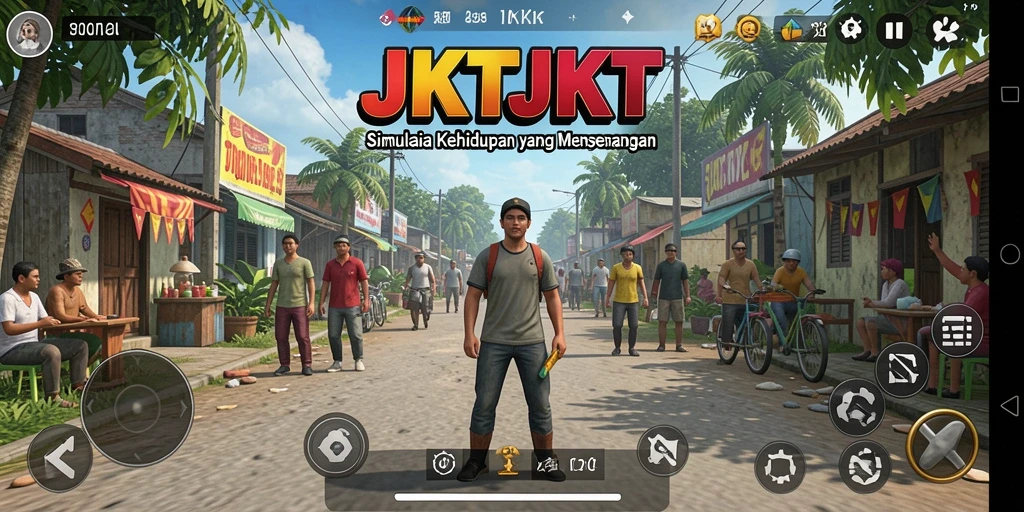Tampilan gameplay yang menonjolkan interaksi karakter di JKTJKT.