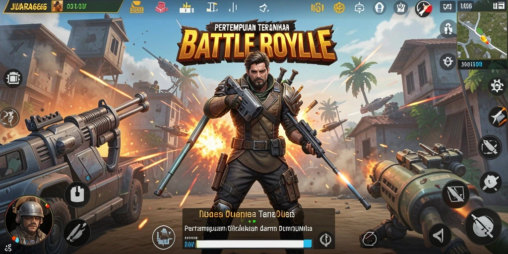 Screenshot JUARA666 menampilkan pertempuran epik di medan perang Battle Royale.