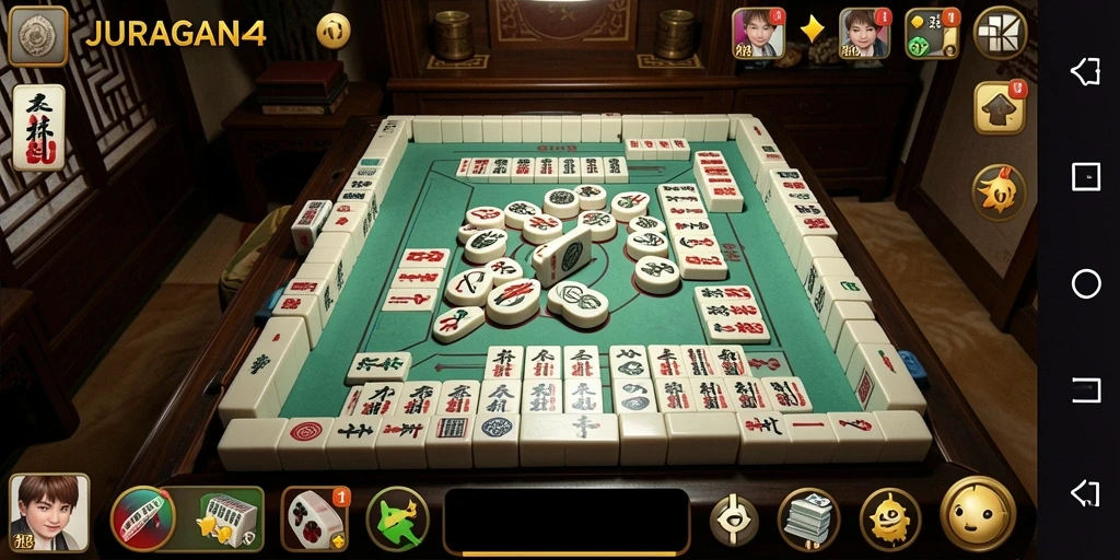 Tangkapan layar JURAGAN404 yang menunjukkan aksi permainan Mahjong yang menarik.