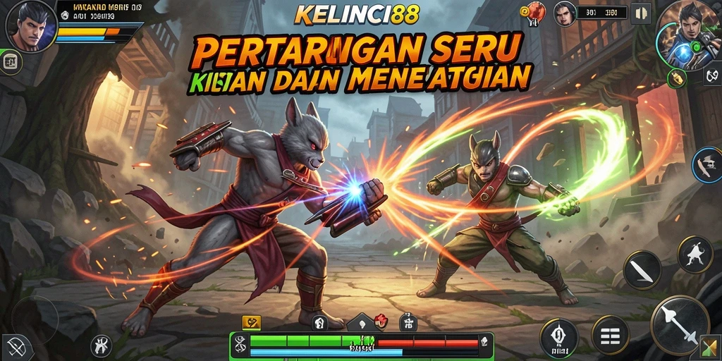 Gameplay KELINCI88 yang intens di arena pertarungan.
