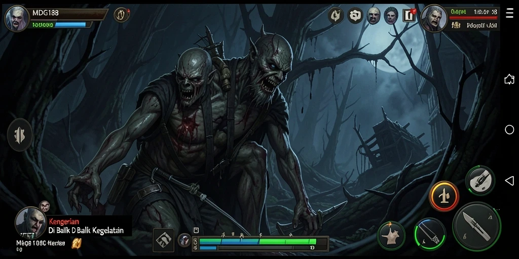 Tampilan gameplay mencekam dari MDG188 di lokasi gelap dan misterius.